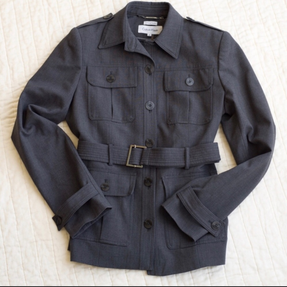 Calvin Kline Grey Military Jacket (Size 6)
